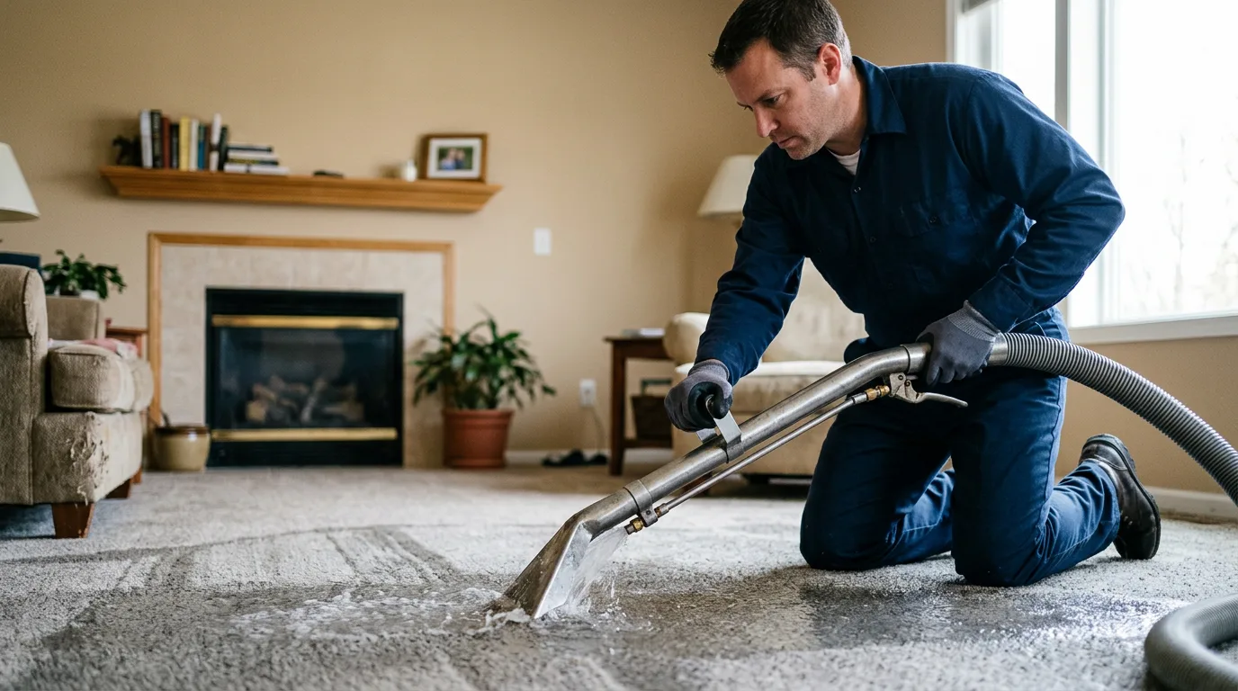 Water damage restoration technician working near Worthington, MN